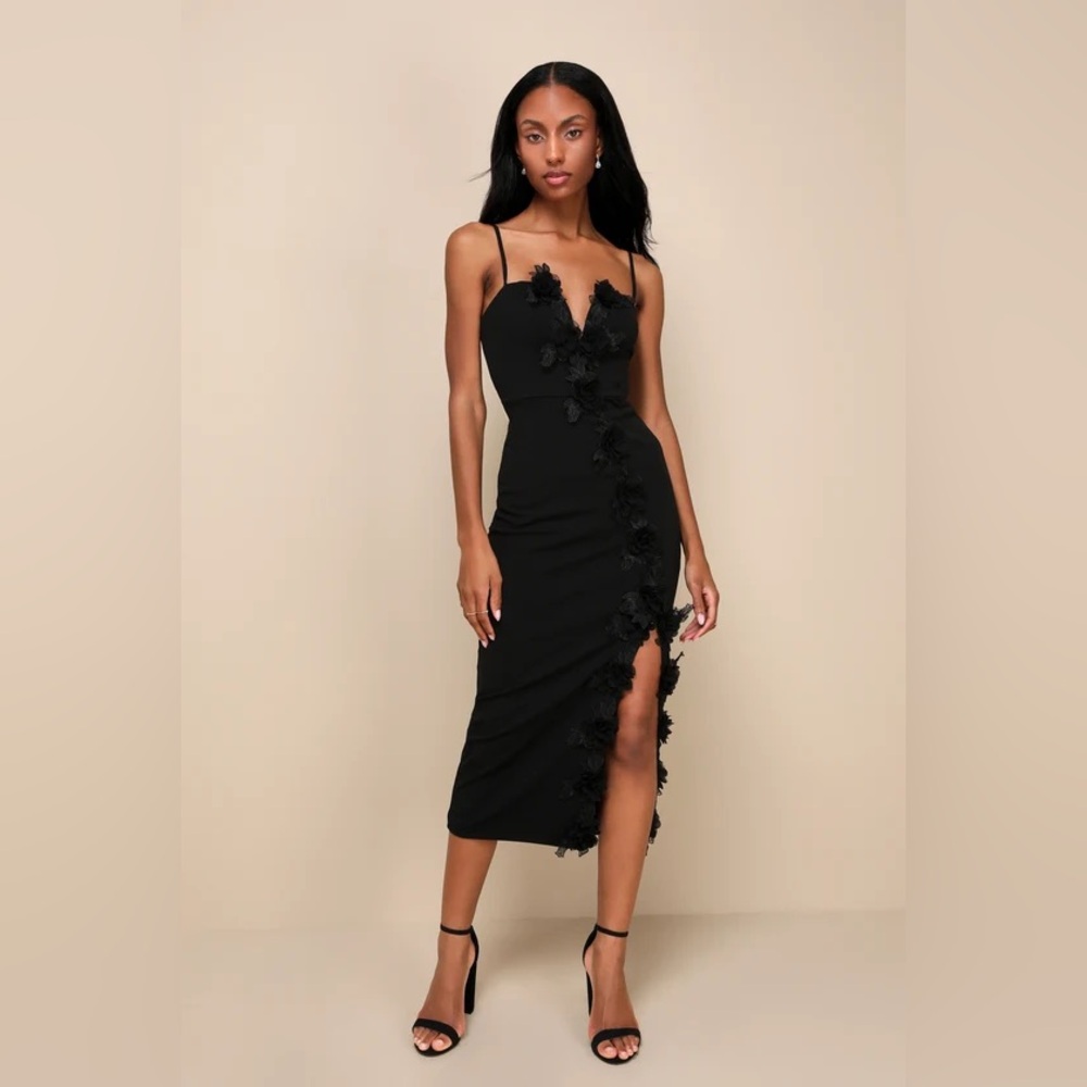 LULUS Iconic Elegance 3D Floral Applique Midi Dress ❤️NWT❤️IN STORES❤️